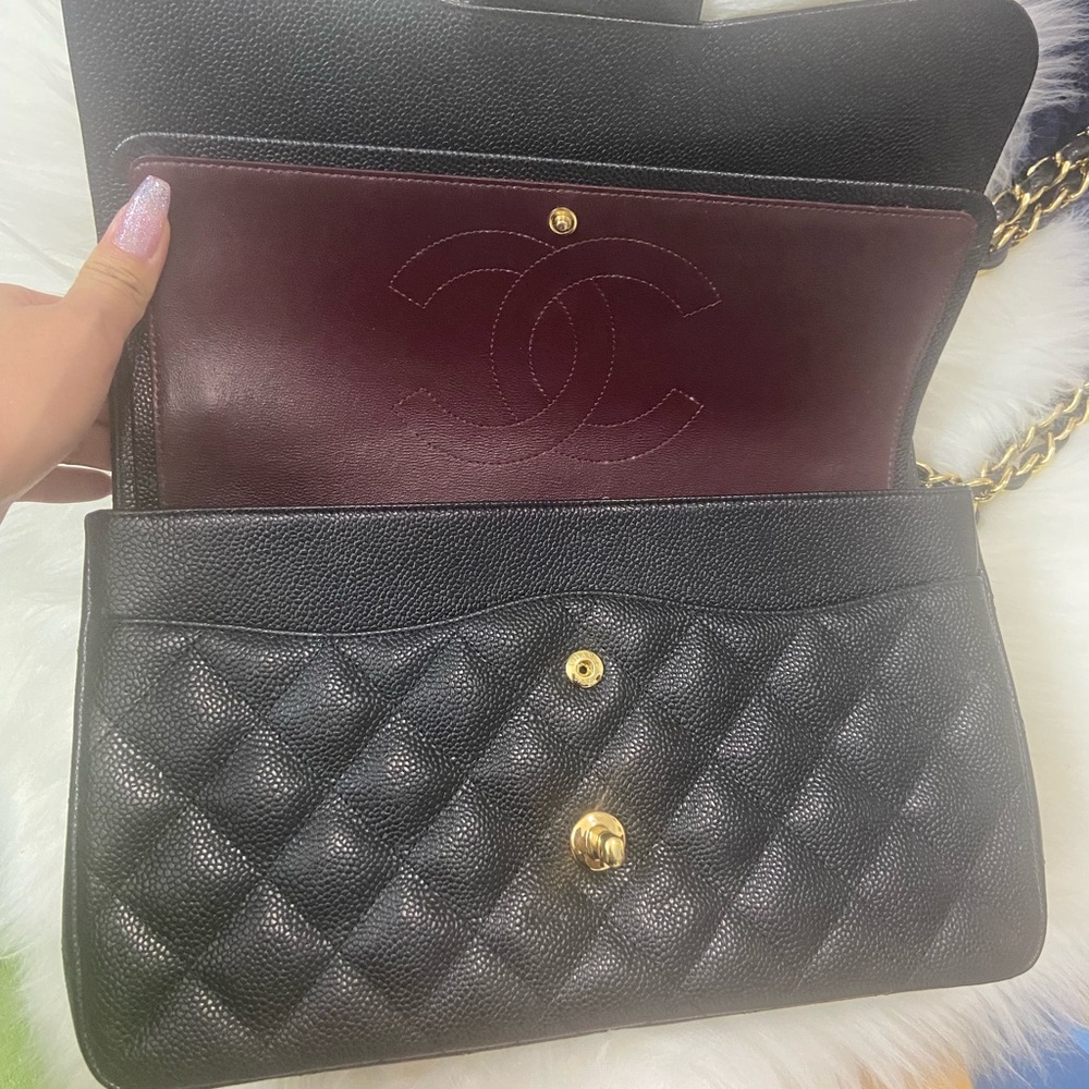 Chanel Black Quilted Shoulder Bag with Gold Hardware, jumbo size caviar leather